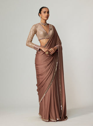 Deep beige satin sari and blouse