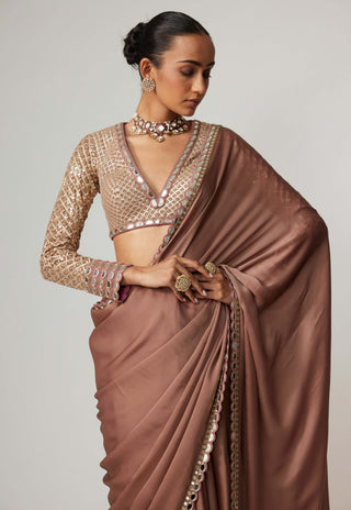 Deep beige satin sari and blouse