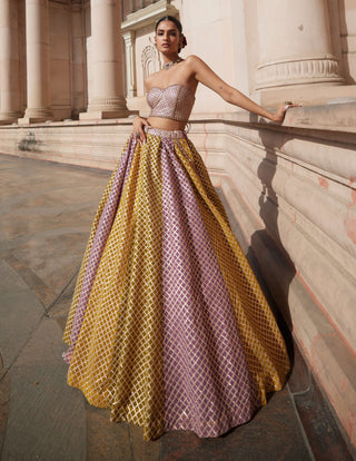 Mustard multicolor corset lehenga set