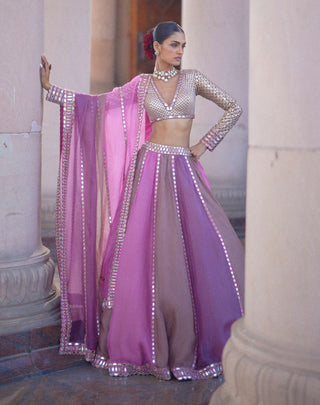 Mauve multicolor linear lehenga set