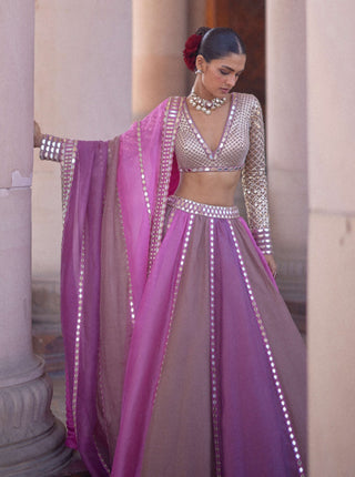 Mauve multicolor linear lehenga set
