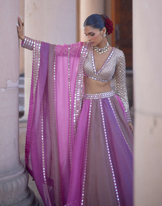 Mauve multicolor linear lehenga set