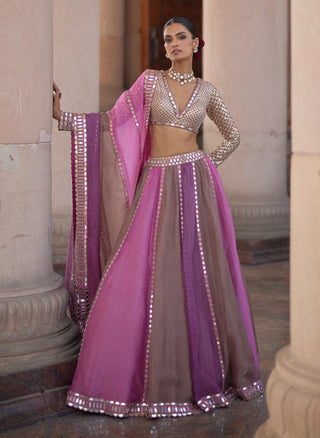 Mauve multicolor linear lehenga set