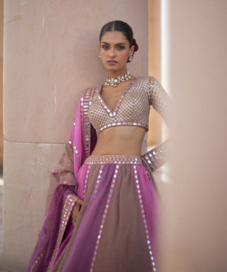 Mauve multicolor linear lehenga set