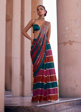 Cranberry multicolor sari and blouse