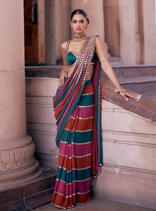 Cranberry multicolor sari and blouse