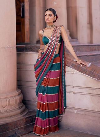 Cranberry multicolor sari and blouse