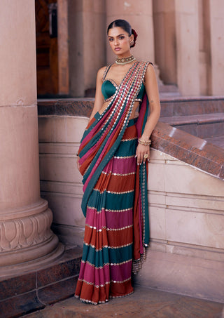 Cranberry multicolor sari and blouse