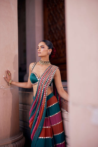Cranberry multicolor sari and blouse