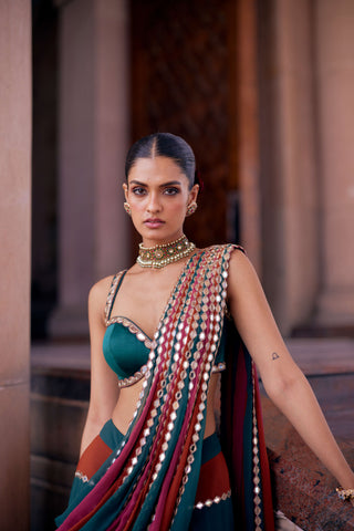 Cranberry multicolor sari and blouse