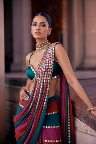 Cranberry multicolor sari and blouse