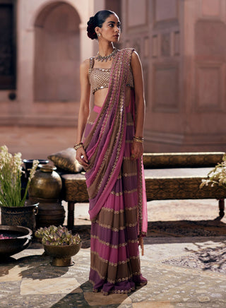 Mud mauve multicolor sari and blouse