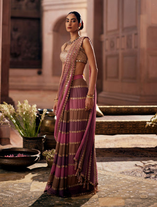 Mud mauve multicolor sari and blouse