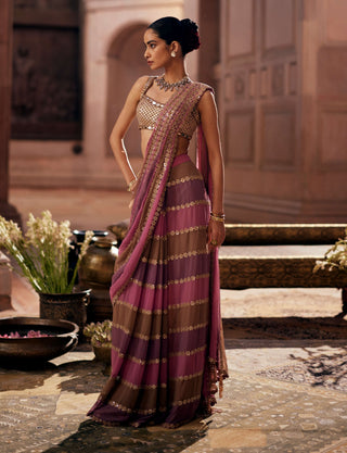 Mud mauve multicolor sari and blouse