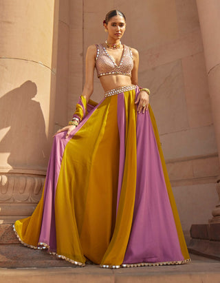 Green multicolor lehenga pants set