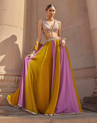 Green multicolor lehenga pants set