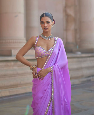 Mauve satin sari and blouse