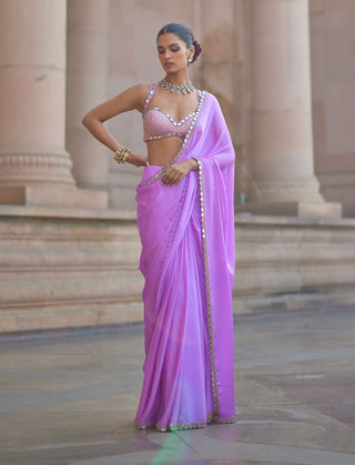 Mauve satin sari and blouse