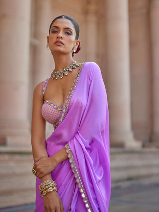 Mauve satin sari and blouse