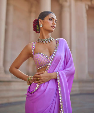Mauve satin sari and blouse