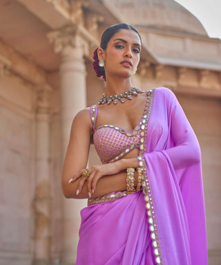 Mauve satin sari and blouse