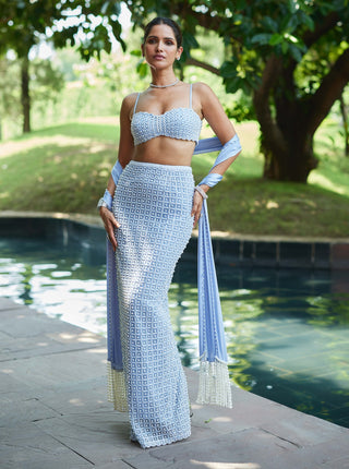 Dew blue pencil skirt set