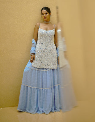 Dew blue kurta and sharara set