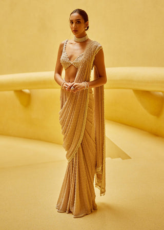 Light beige draped sari and blouse
