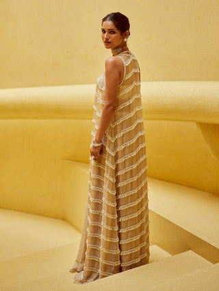 Light beige pearl drop jacket and skirt set