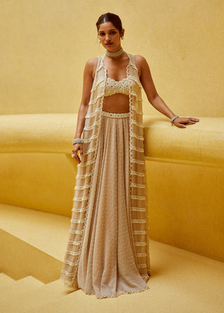 Light beige pearl drop jacket and skirt set