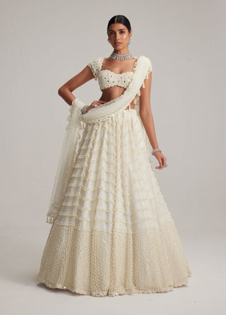 Off-white mirror and pearl drop bridal lehenga set