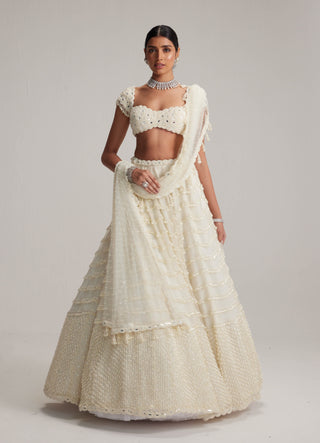 Off-white mirror and pearl drop bridal lehenga set