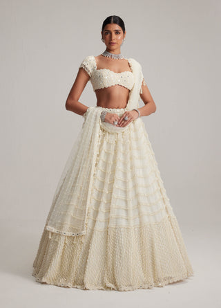 Off-white mirror and pearl drop bridal lehenga set
