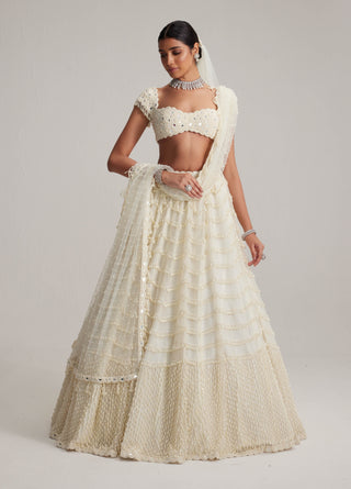 Off-white mirror and pearl drop bridal lehenga set