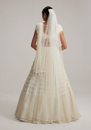 Off-white mirror and pearl drop bridal lehenga set
