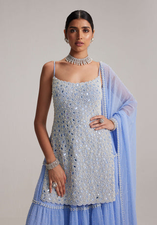 Dew blue kurta and sharara set