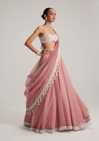 Dusty rose organza mirror and pearl lehenga set