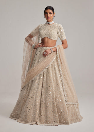 Light beige dense pearl and mirror lehenga set
