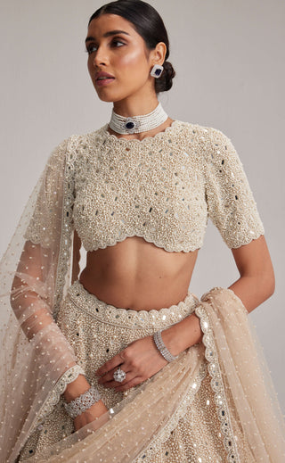 Light beige dense pearl and mirror lehenga set