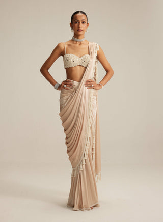 Light beige draped sari and blouse