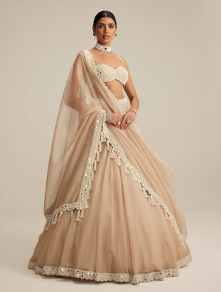 Light beige organza mirror and pearl lehenga set