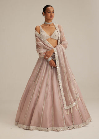 Ash pink pearl mirror linear lehenga set