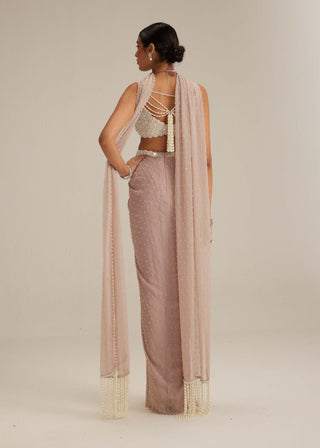 Ash pink pearl scattered draped skirt set