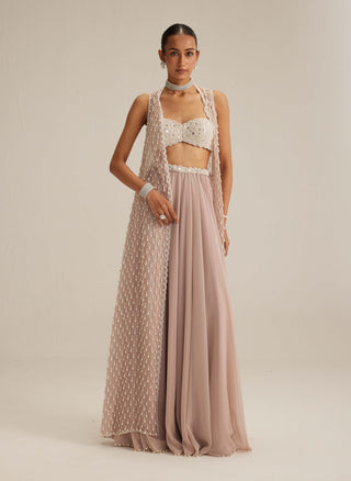 Ash pink pearl drop jacket and skirt set