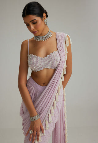 Lavender draped georgette sari and blouse