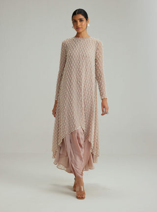 Ash pink pearl drop kurta set