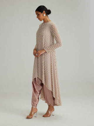 Ash pink pearl drop kurta set