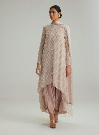 Ash pink pearl drop kurta set