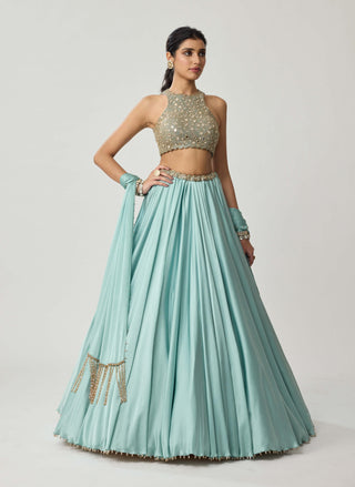 Powder blue satin lehenga set