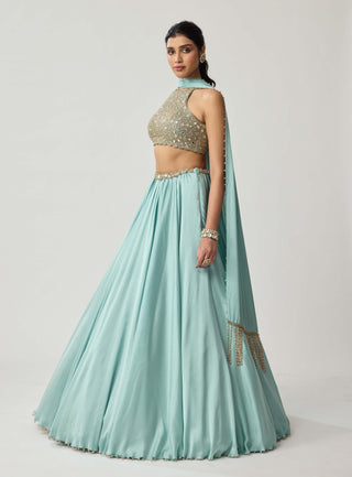 Powder blue satin lehenga set